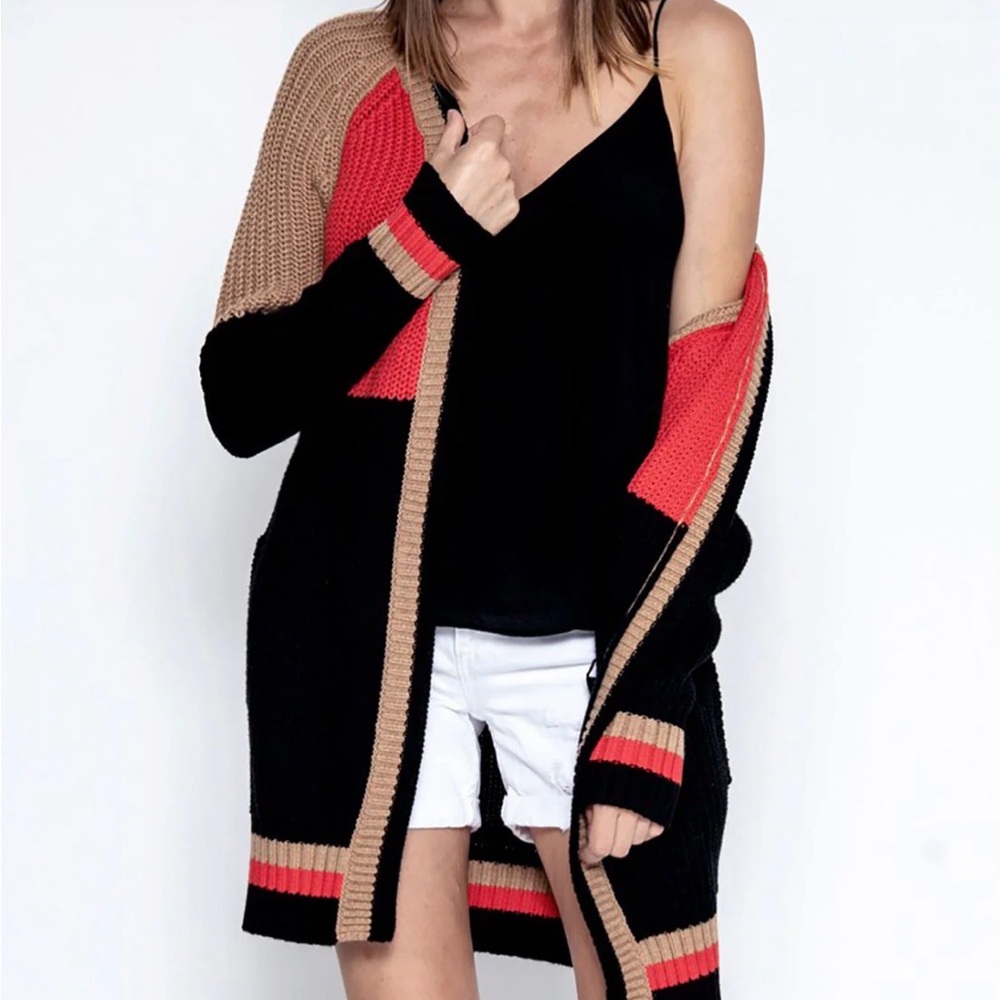 One Grey Day Black, Tan and Red Women's Cardigan